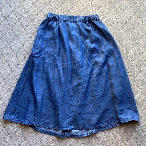Chambray button down skirt pockets pleated front bohemian festival casual - Picture 5 of 5